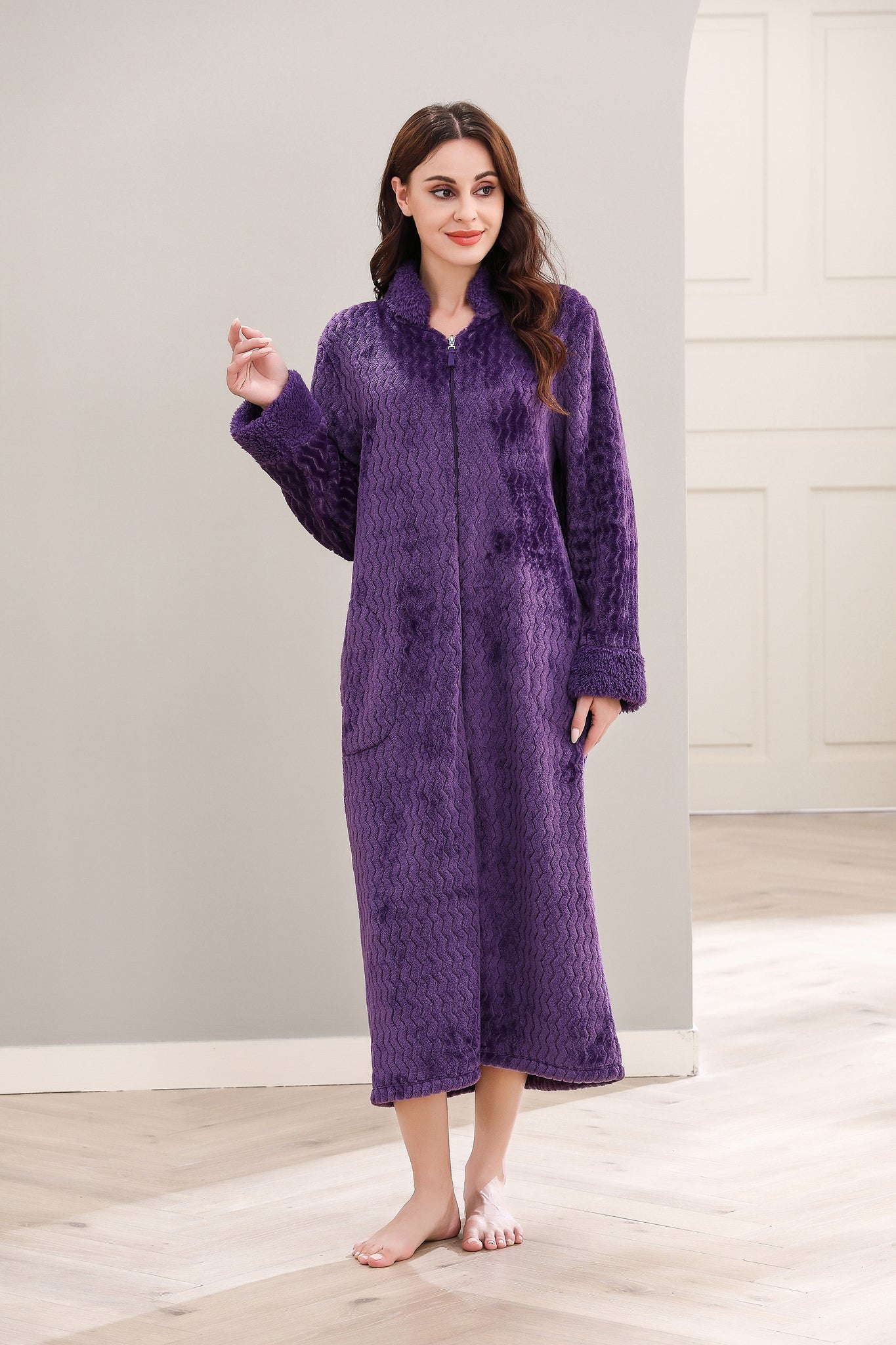 Zipped Womens Fleece Dressing Gown Teal – Afford The Style